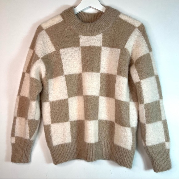 Sandro Paris Checkered Knit Mohair Sweater Size Medium - Picture 6 of 11
